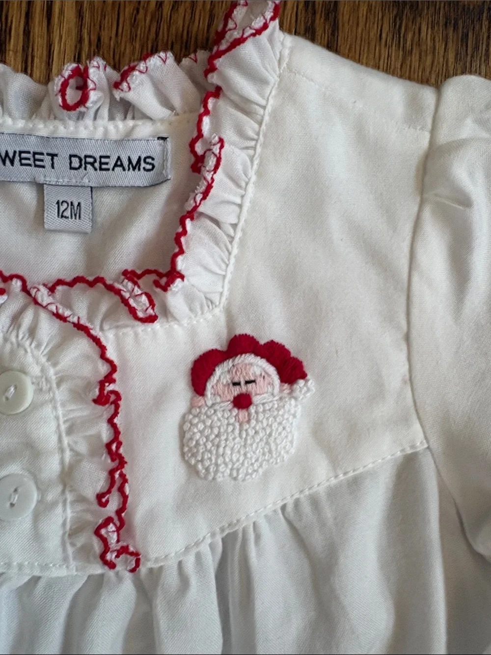 Sweet Dreams Embroidered Santa Long Sleeve Night Gown, size 12M. Like new!